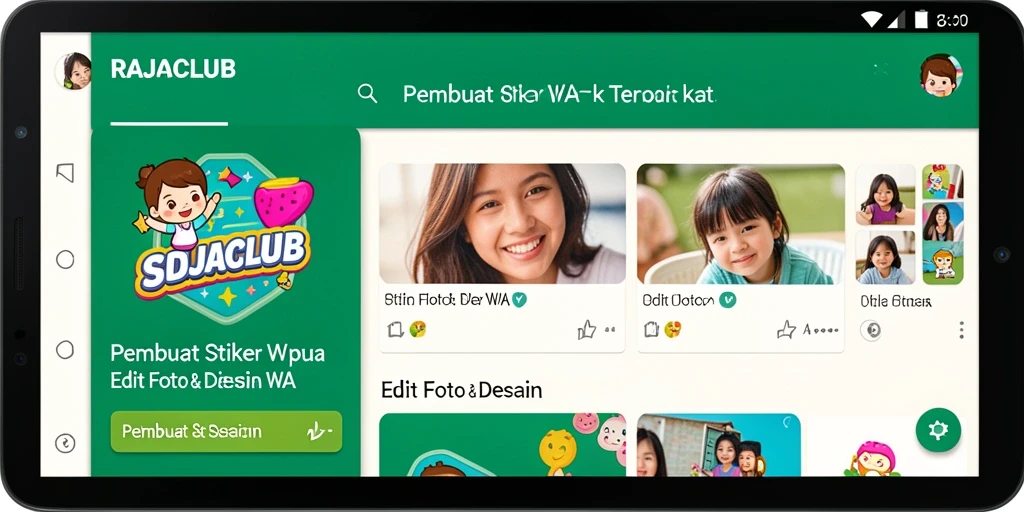Tampilan antarmuka RAJACLUB untuk pembuatan stiker WA yang intuitif.